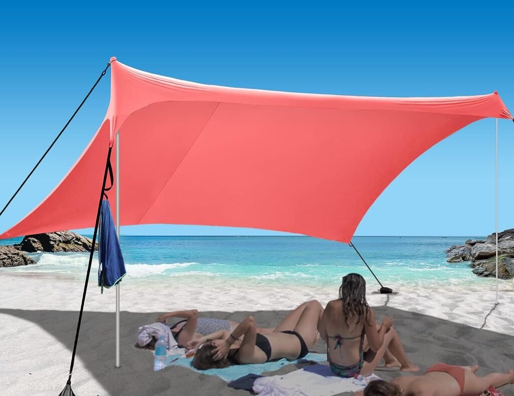 easierhike Beach Shade Tent, 7x7.15ft UPF50+ Windproof Sun Protection Portable Shelter with 6 Sandbags, Water Resistant Pop Up Outdoor Canopy for Beach, Camping, Family, Backyard and Picnics