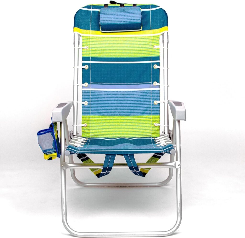 Homevative Folding Backpack Beach Chair with 5 Positions, Towel bar, Cooler Pouch, Storage Pouch, Cup Holder and Phone Holder (Key Lime, High)