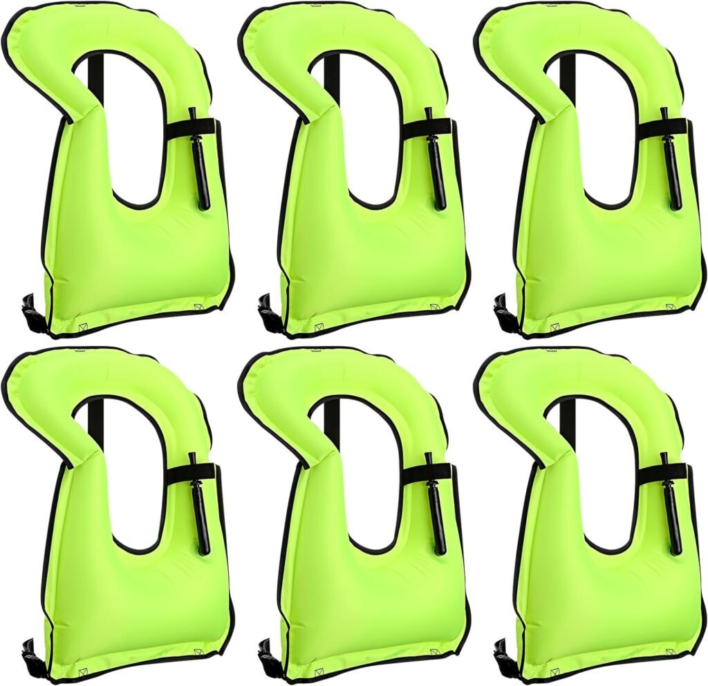 Jerify 6 Pcs Inflatable Snorkel Vest Adults, Portable Swim Vest Jackets, Adjustable Kayaking Jackets Safety Vests for Snorkeling Swimming Diving Surfing